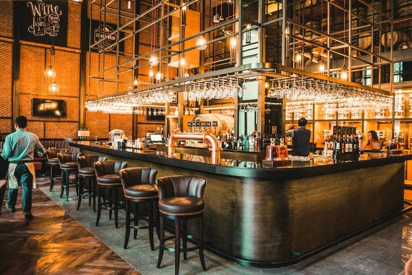 Antique Finish Bar Counter & Architectural Ceiling